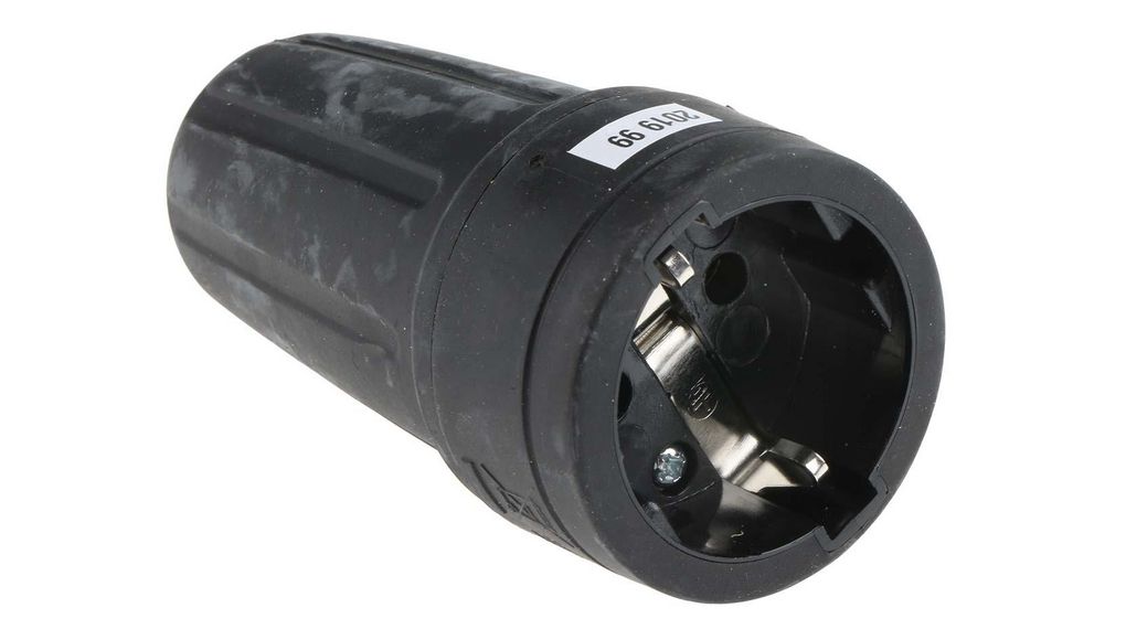 Netzsteckdose, Kautschuk, Schwarz, 250V